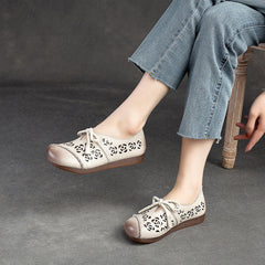 Women Retro Hollow Soft Leather Flat Shoes Newgew Shoes