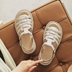 Women Plaited Leather Chunky Lug Sole Summer Sandals Newgew Shoes