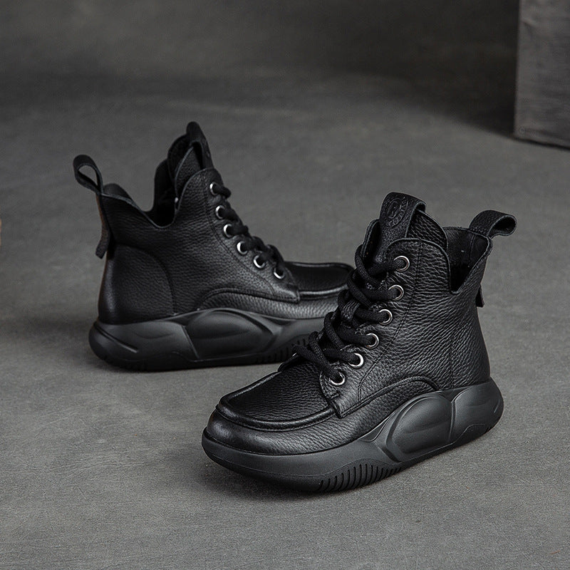 Women Retro Casual Solid Cowhide Boots Newgew Shoes