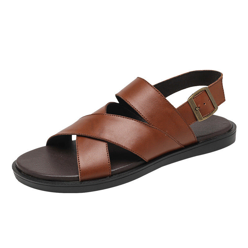 Men Casual Leather Buckled Flat Sandals Newgew Shoes