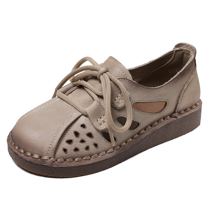 Women Minimalist Summer Hollow Leather Flat Casual Shoes Newgew Shoes