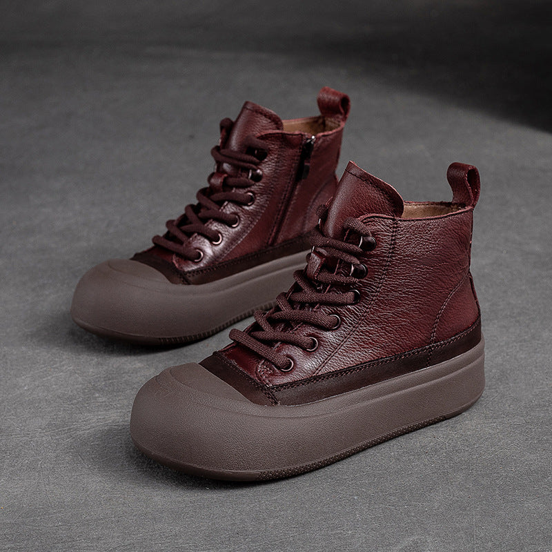 Women Retro Patchwork Leather Flat Casual Ankle Boots Newgew Shoes