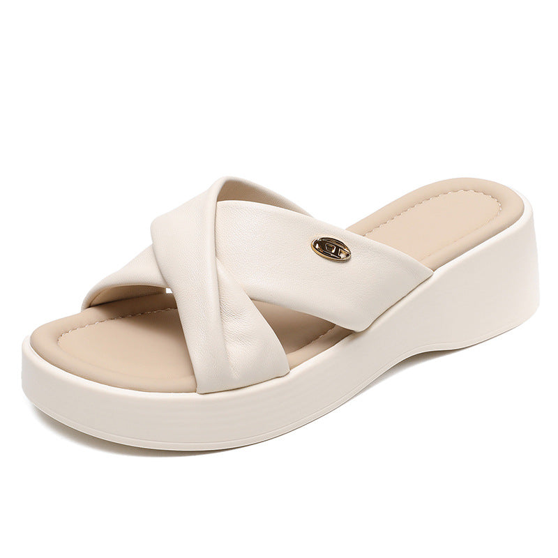 Women Casual Leather Soft Platform Slides Sandals Newgew Shoes