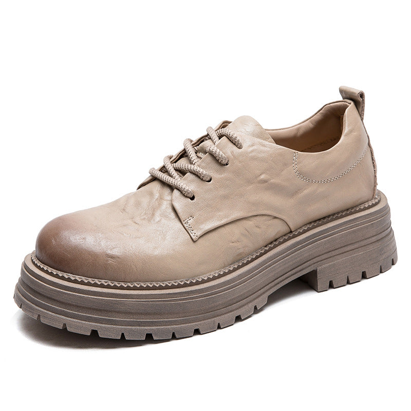 Women Retro Pleated Leather Thick Soled Casual Shoes Newgew Shoes
