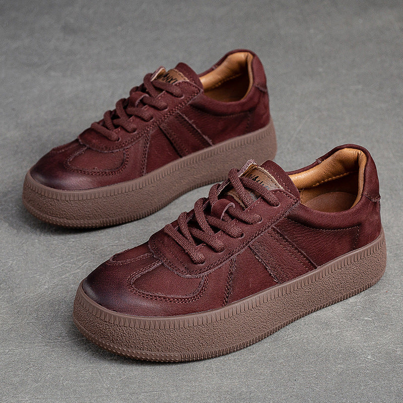 Women Retro Patchwork Leather Flat Casual Shoes Newgew Shoes