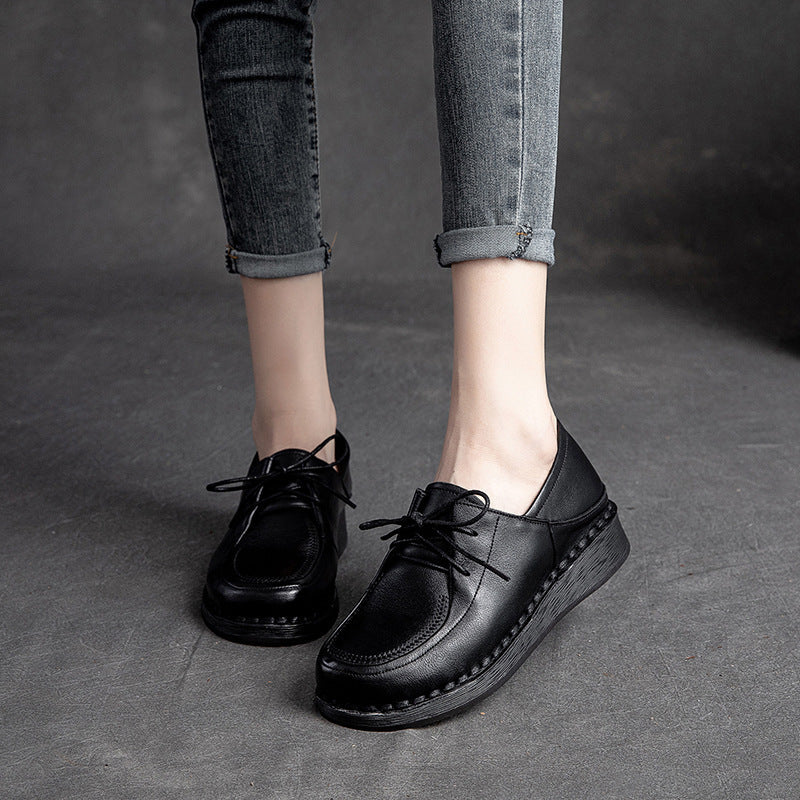 Women Soft Leather Retro Solid Casual Shoes Newgew Shoes