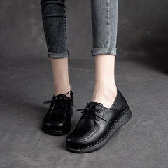 Women Soft Leather Retro Solid Casual Shoes Newgew Shoes