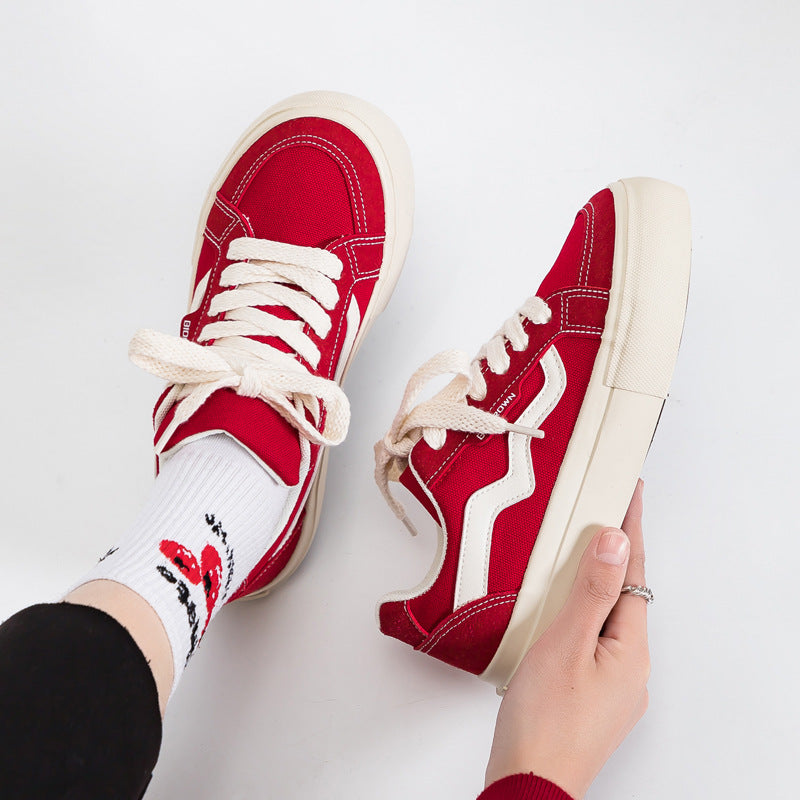 Comfortable Slouchy Women's Flat Red Fashionable Canvas Shoes Newgew