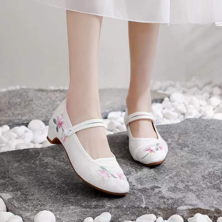 Women's Spring Ethnic Style Embroidered Height Increasing Canvas Shoes Newgew