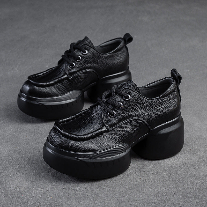 Women Retro Soft Leather Platform Casual Shoes Newgew Shoes