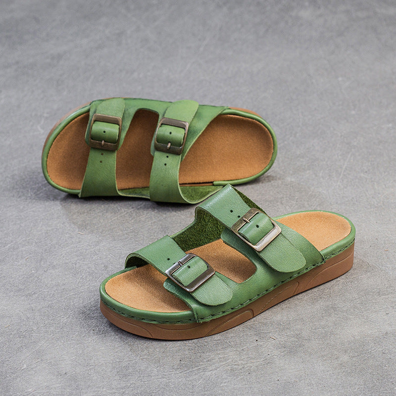 Women Retro Leather Summer Casual Slides Sandals Newgew Shoes