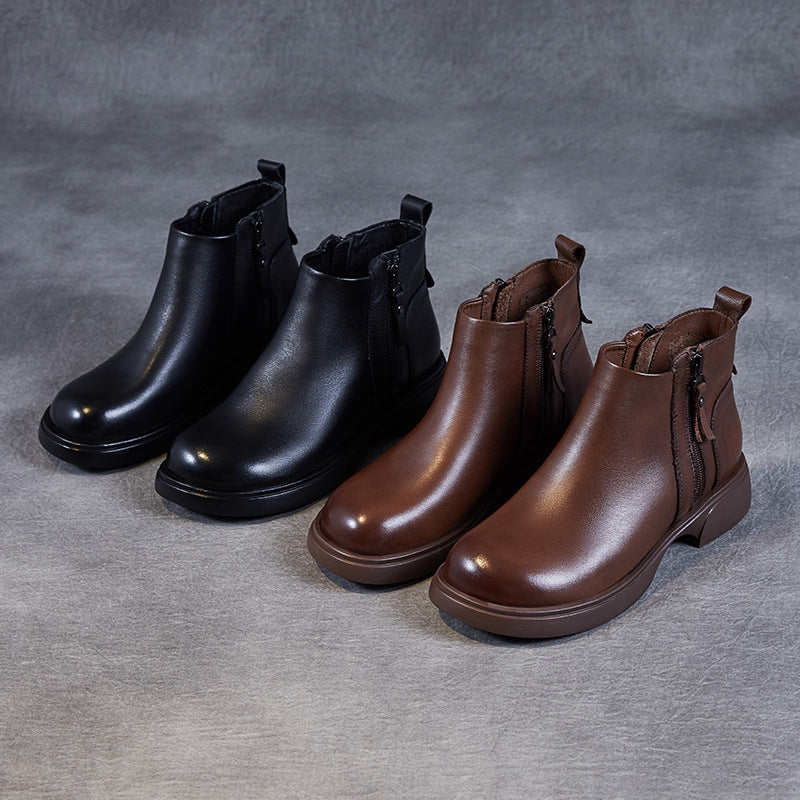 Women Minimalist Leather Double Side Zippers Ankle Boots Newgew Shoes