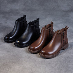 Women Minimalist Leather Double Side Zippers Ankle Boots Newgew Shoes
