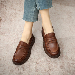 Women Retro Leather Casual Platform Loafers Newgew Shoes
