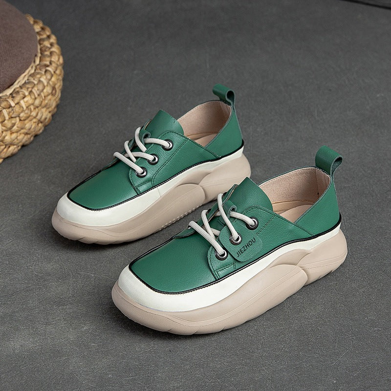 Women Casual Fashion Soft Leather Thick Soled Shoes Newgew Shoes