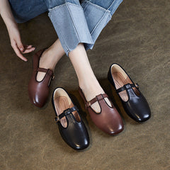 Women Retro Minimalist Leather Buckle Casual Shoes Newgew Shoes