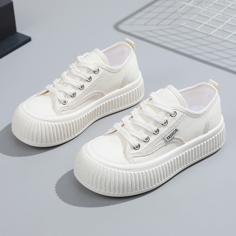 Women's White Thick Sole Height Increasing Canvas Shoes Newgew