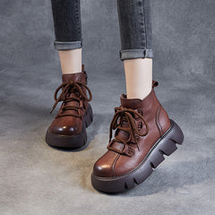 Women Casual Leather Platform Ankle Boots Newgew Shoes