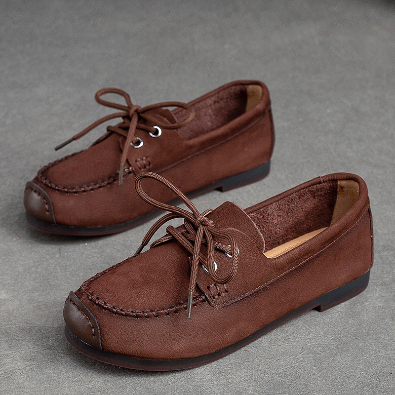 Women Retro Suede Leather Flat Casual Shoes Newgew Shoes