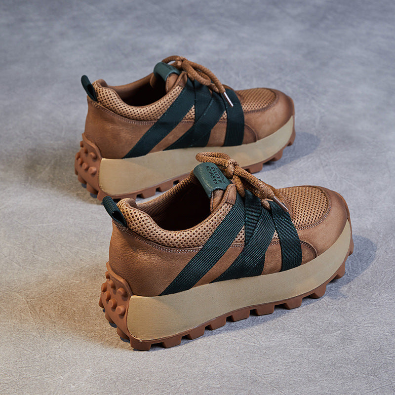 Women Retro Breathable Mesh Leather Thick Soled Shoes Newgew Shoes