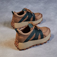 Women Retro Breathable Mesh Leather Thick Soled Shoes Newgew Shoes