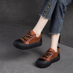 Women Retro Patchwork Leather Flat Casual Shoes Newgew Shoes