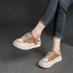 Women Fashion Patchwork Leather Thick Soled Casual Shoes Newgew Shoes