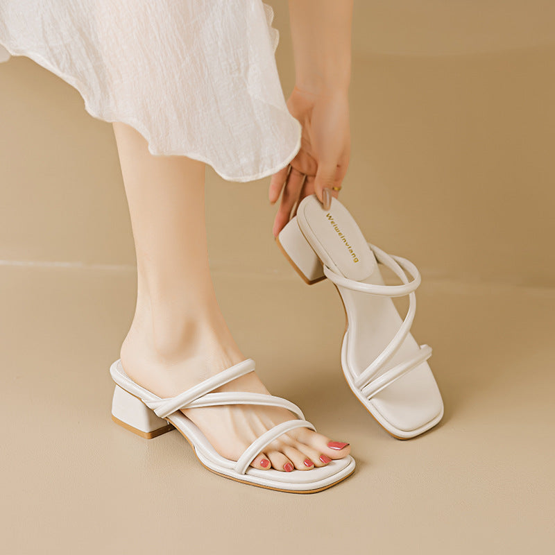 Women Casual Fashion Chunky Heel Slides Sandals Newgew Shoes