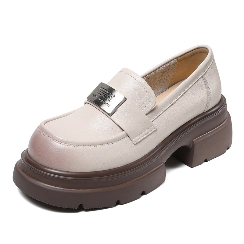 Women Minimalist Leather Thick Soled Casual Loafers Newgew Shoes
