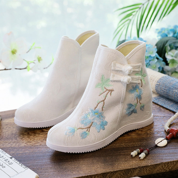 Ethnic Style Embroidered Height Increasing Insole Canvas Shoes Newgew