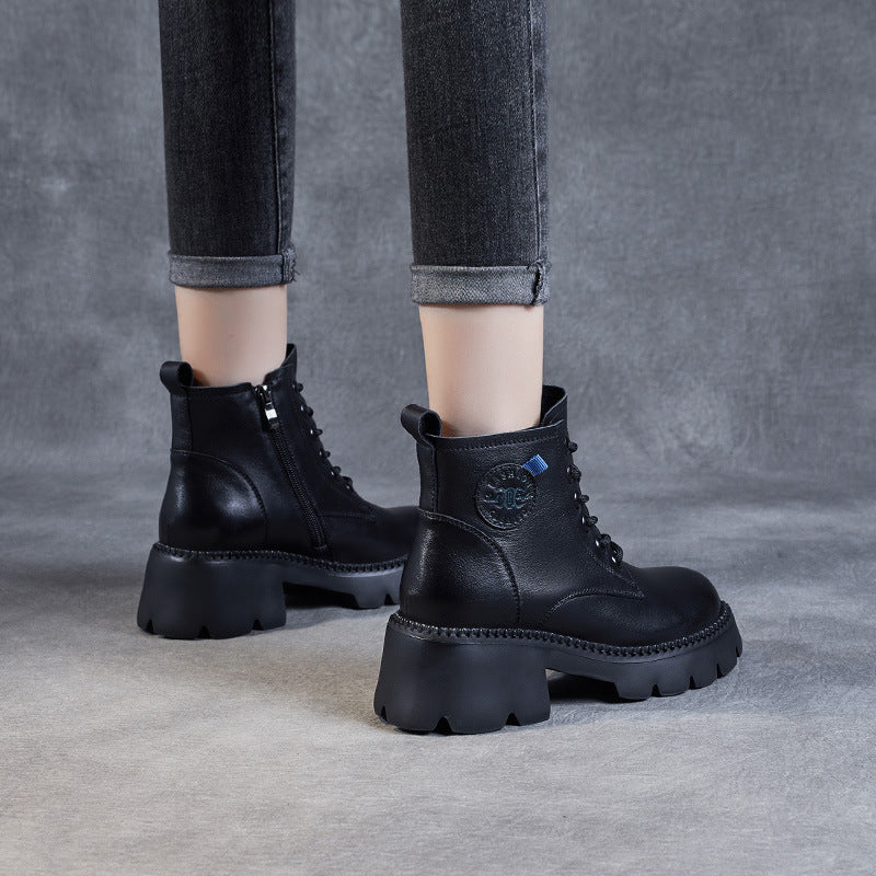 Women Retro Casual Soft Leather Platform Boots Newgew Shoes