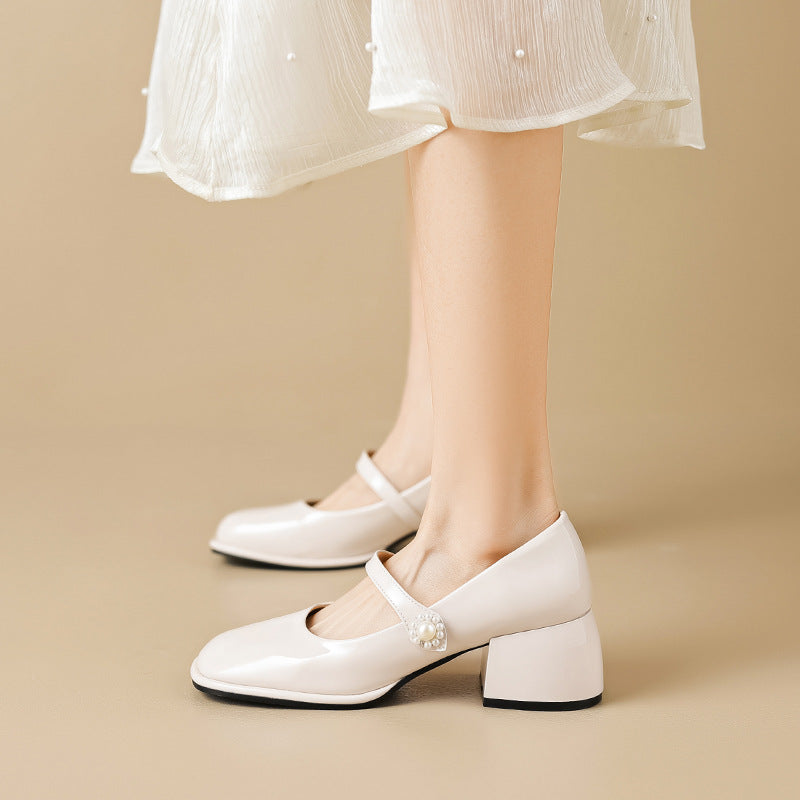 Women Fashion Glossy Leather Chunky Pumps Newgew Shoes