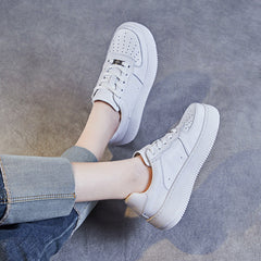 Women Fashion Breathable Leather Casual Skate Shoes Newgew Shoes