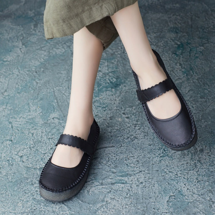 Women Retro Leather Minimalism Soft Casual Shoes Newgew Shoes