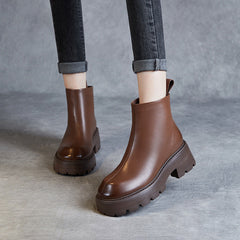 Women Minimalist Retro Leather Chunky Sole Boots Newgew Shoes