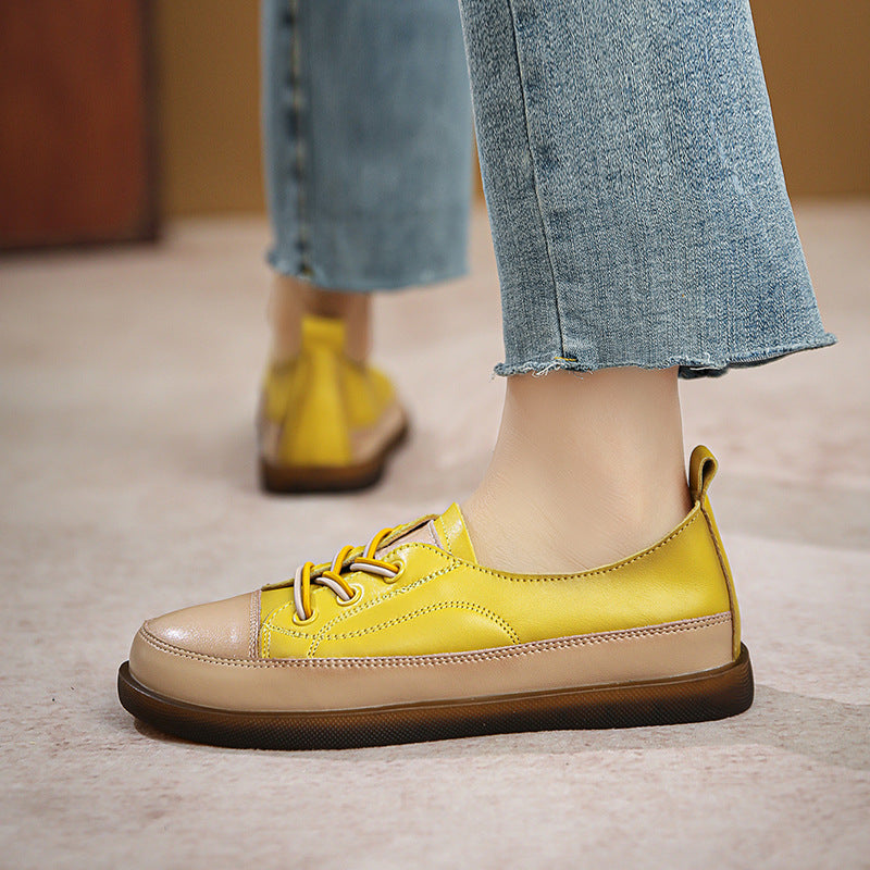 Women Retro Leather Minimalist Soft Flat Casual Shoes Newgew Shoes