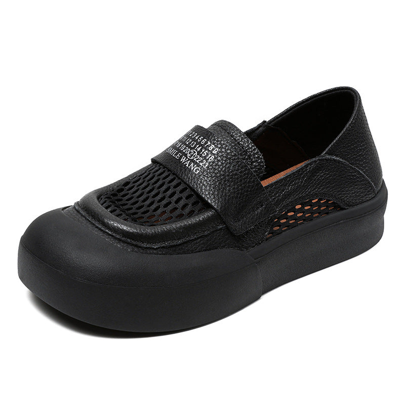 Women Breathable Mesh Leather Flat Casual Shoes Newgew Shoes