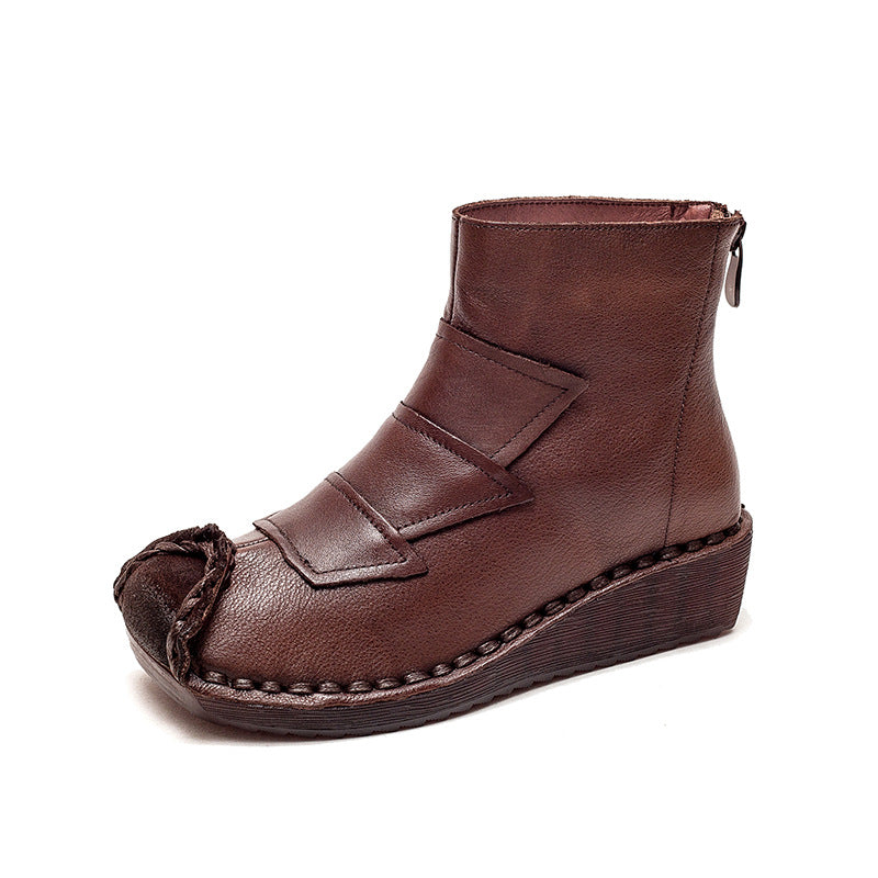 Women Retro Cowhide Low Wedge Casual Boots Newgew Shoes
