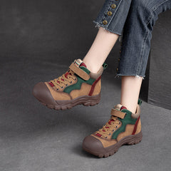 Women Pigskin Leather High Top Velcro Casual Shoes Newgew Shoes