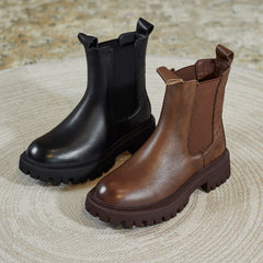 Women Retro Figured Leather Patchwork Casual Boots Newgew Shoes