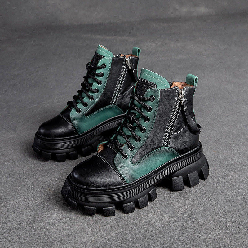 Women Patchwork Leather Casual Platform Boots Newgew Shoes