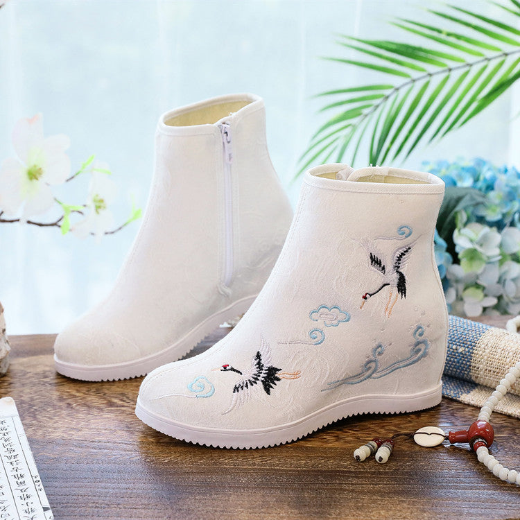 Ethnic Style Embroidered Height Increasing Insole Canvas Shoes Newgew