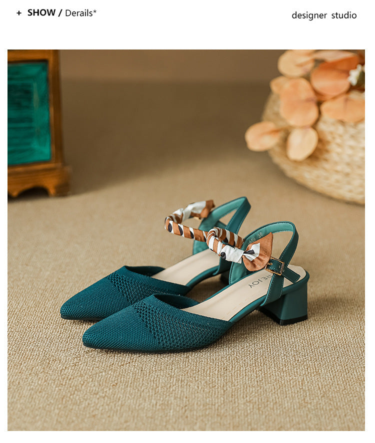 Ribbon pointed toe woven shoes NewGew
