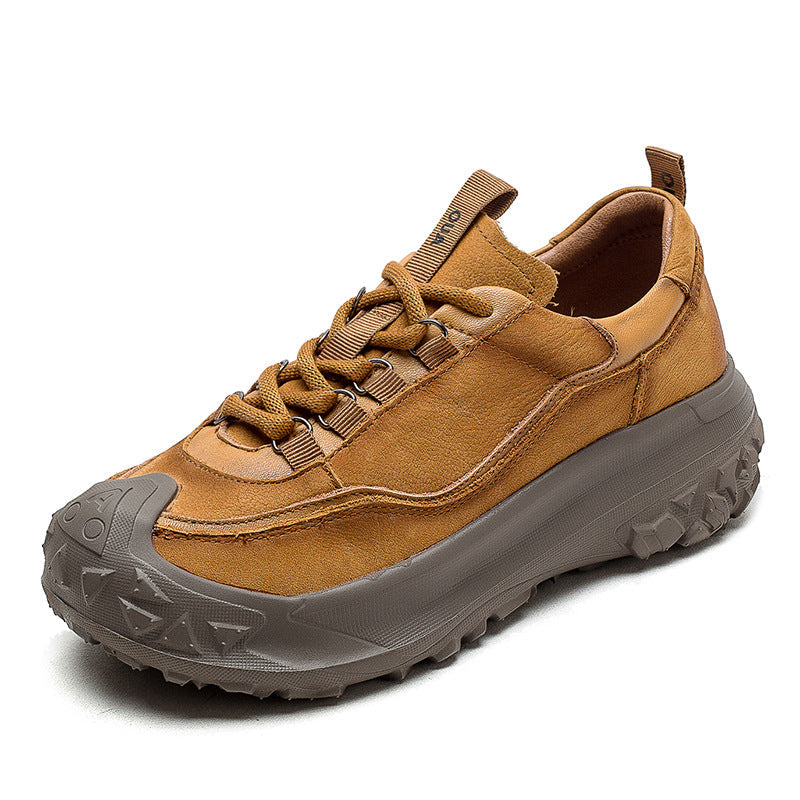 Women Retro Leather Thick Soled Casual Shoes Newgew Shoes