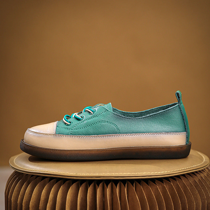 Women Retro Leather Minimalist Soft Flat Casual Shoes Newgew Shoes