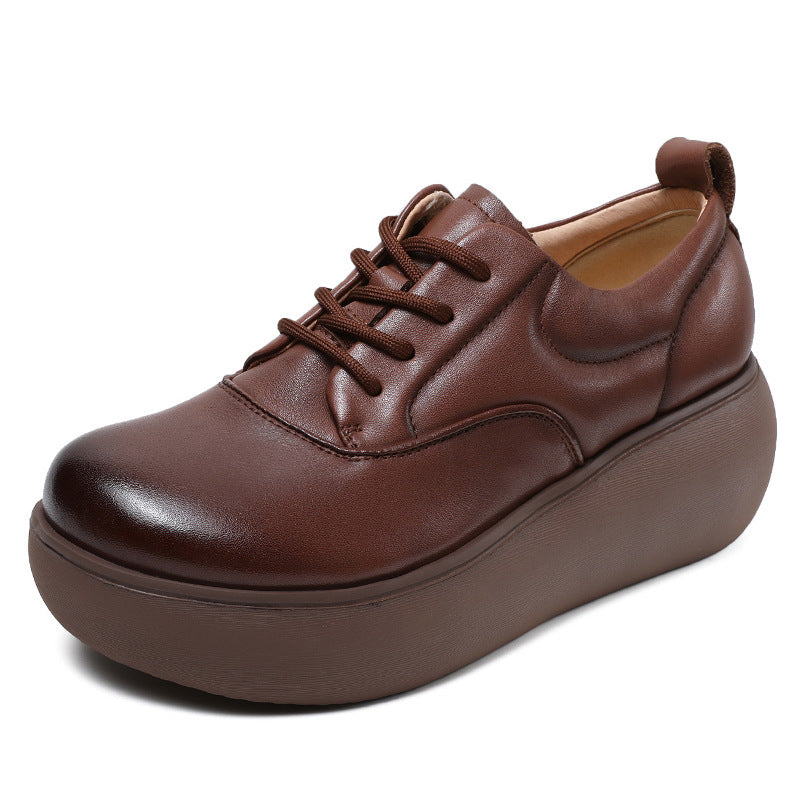 Women Retro Minimalist Leather Comfort Platform Casual Shoes Newgew Shoes