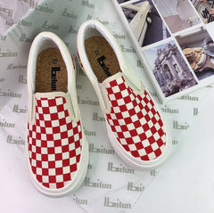 Women's Black And White Chessboard Plaid Slip-on Canvas Shoes Newgew