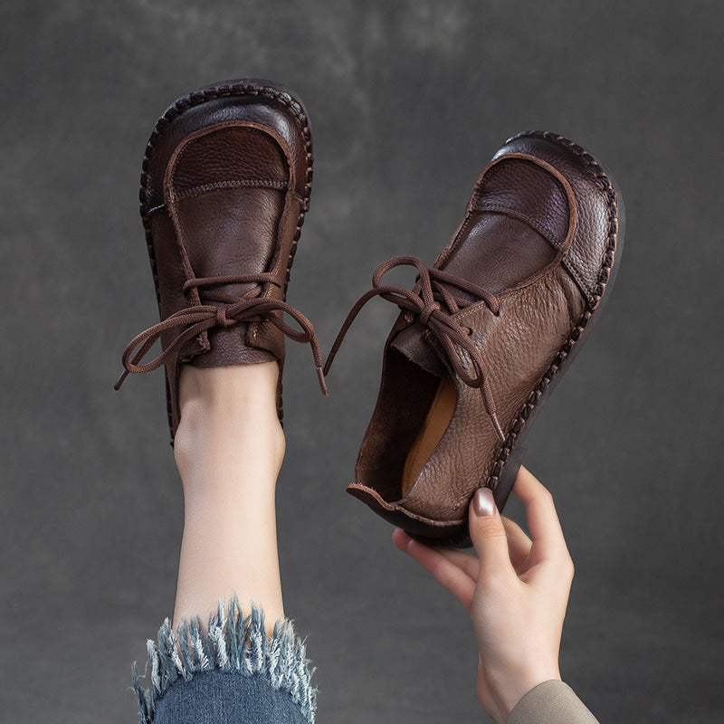 Women Retro Soft Leather Flat Casual Shoes Newgew Shoes