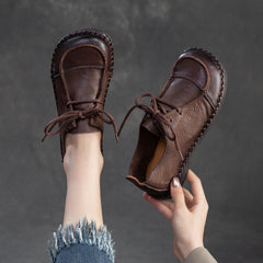 Women Retro Soft Leather Flat Casual Shoes Newgew Shoes