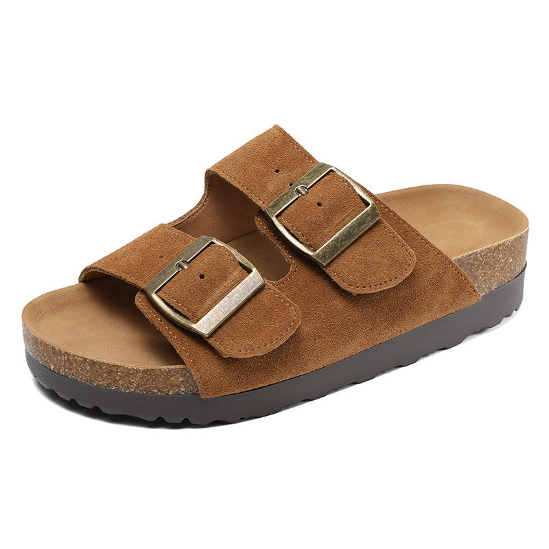 Women Retro Suede Casual Summer Thick Soled Slides Newgew Shoes